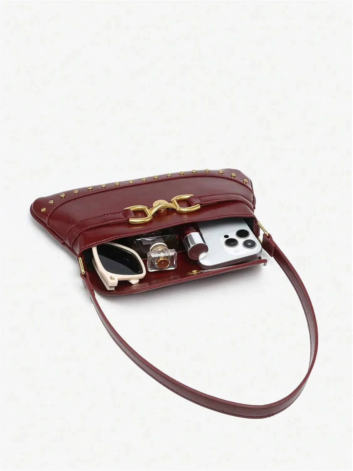 Verdusa Women's Buckle Rivet Decor Leather Shoulder Handbags Top Handle Underarm Bag