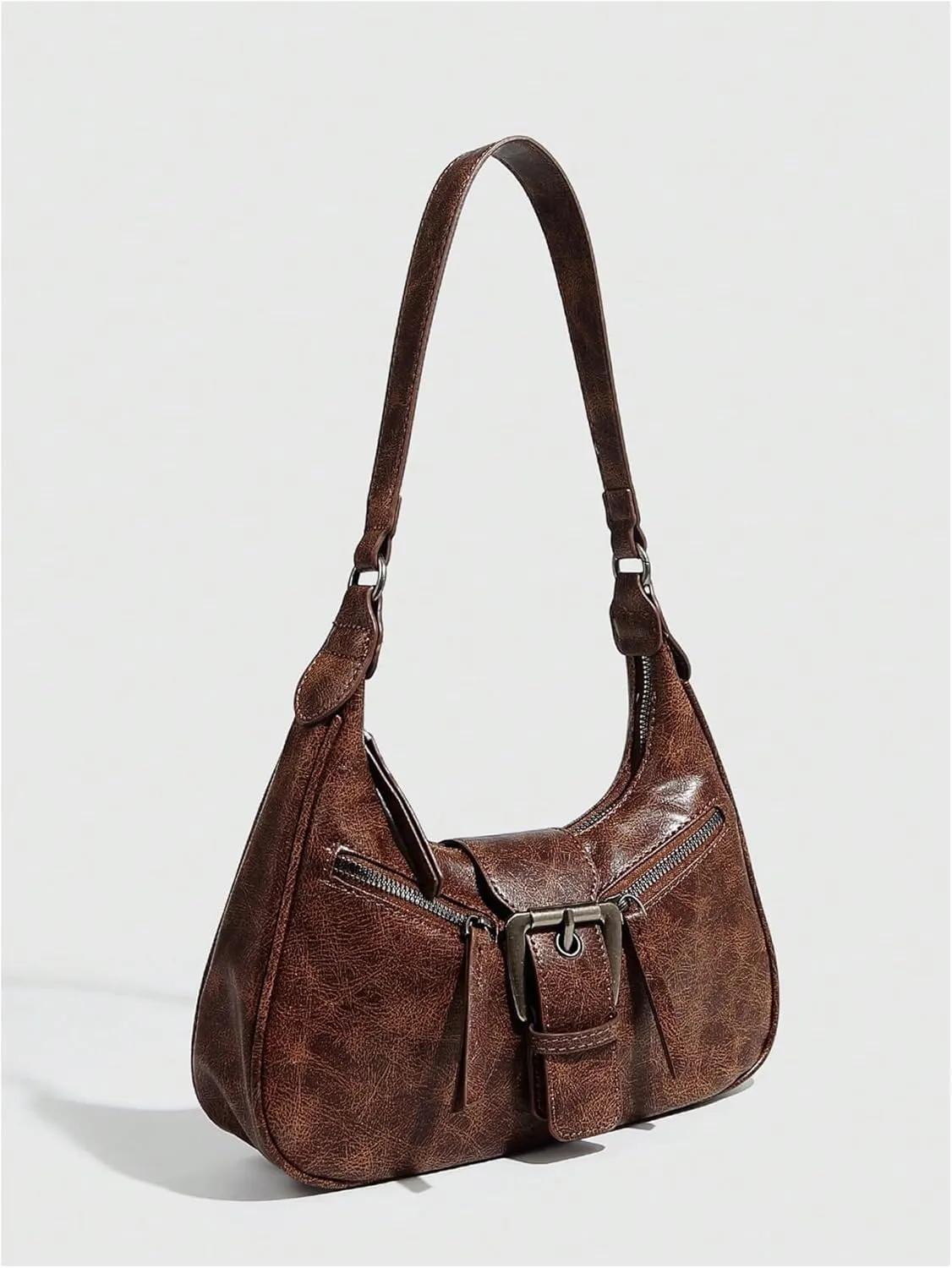 Verdusa Women's Hobo PU Leather Clutch Shoulder Bags Buckle Zipper Vintage Handbags