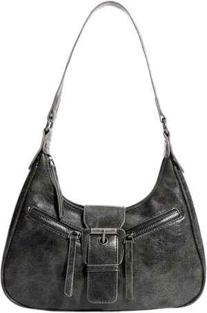 Verdusa Women's Hobo PU Leather Clutch Shoulder Bags Buckle Zipper Vintage Handbags