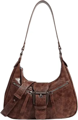 Verdusa Women's Hobo PU Leather Clutch Shoulder Bags Buckle Zipper Vintage Handbags