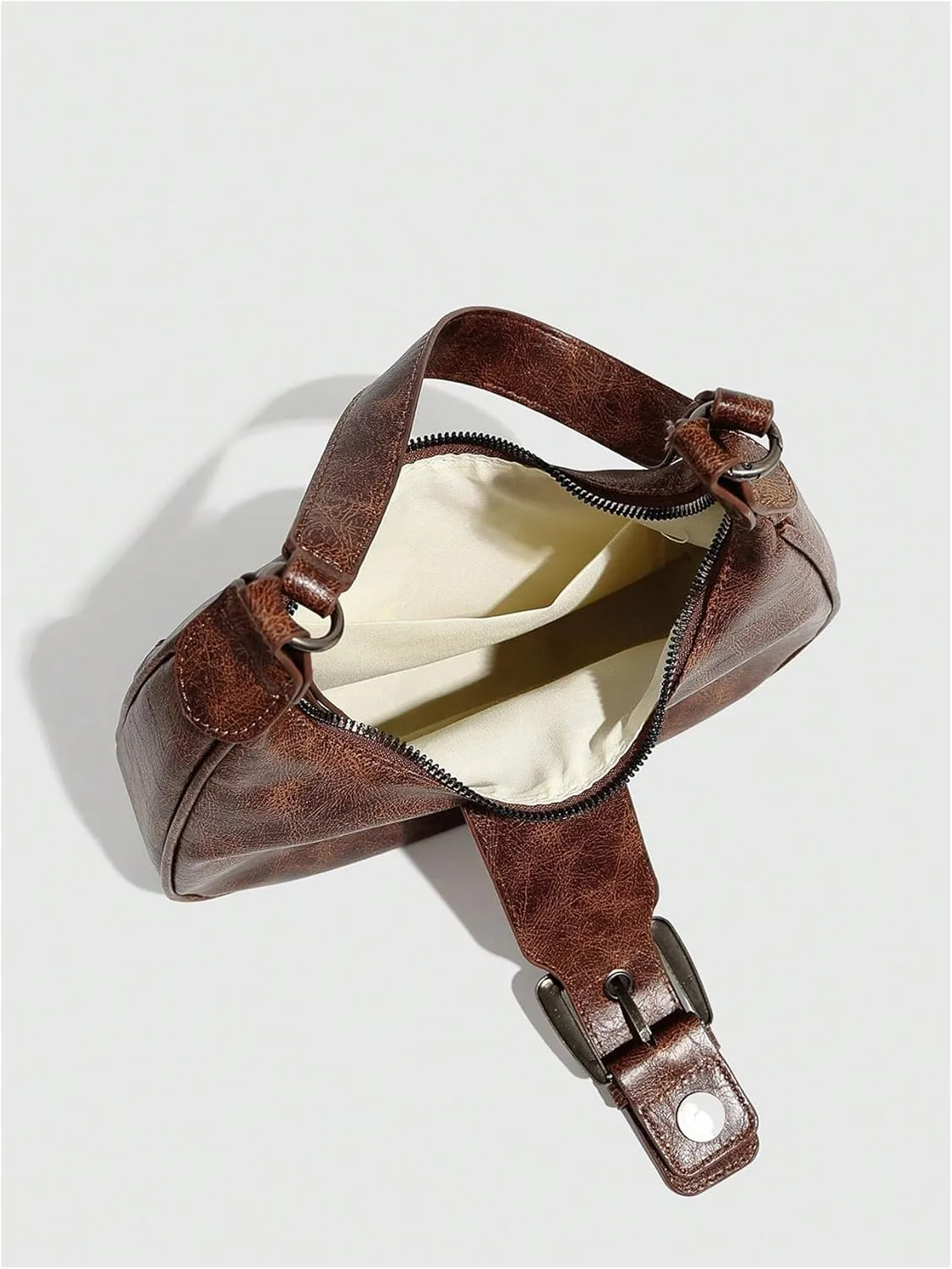 Verdusa Women's Hobo PU Leather Clutch Shoulder Bags Buckle Zipper Vintage Handbags
