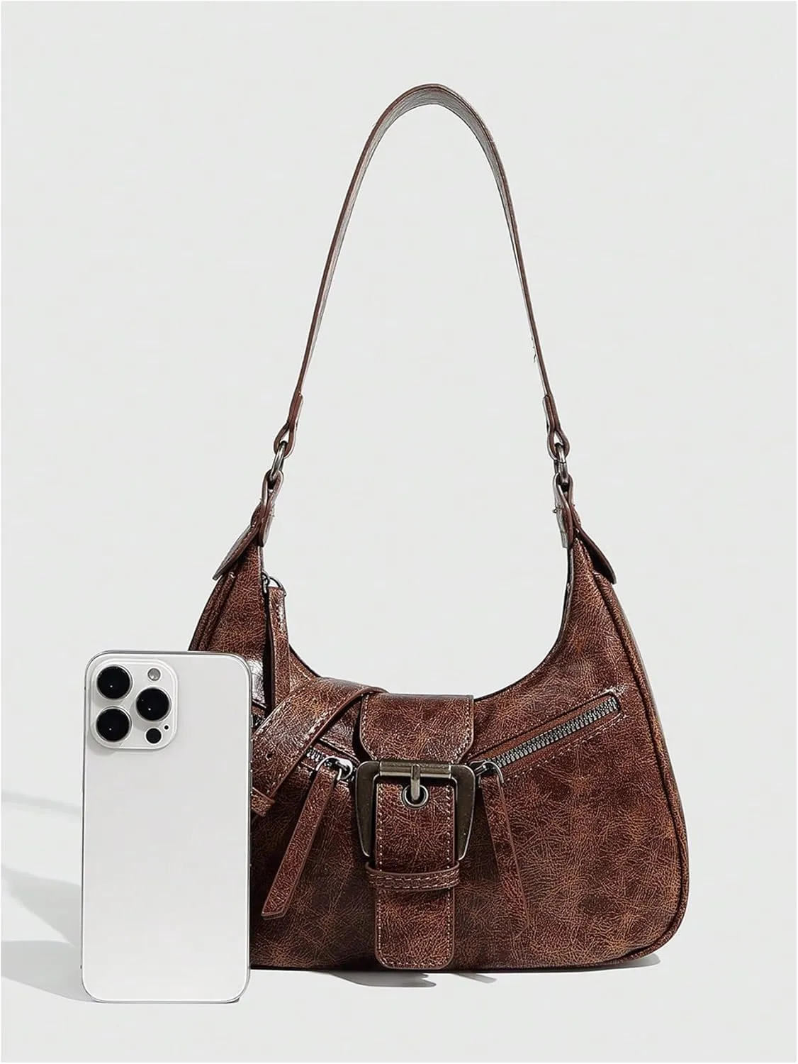 Verdusa Women's Hobo PU Leather Clutch Shoulder Bags Buckle Zipper Vintage Handbags