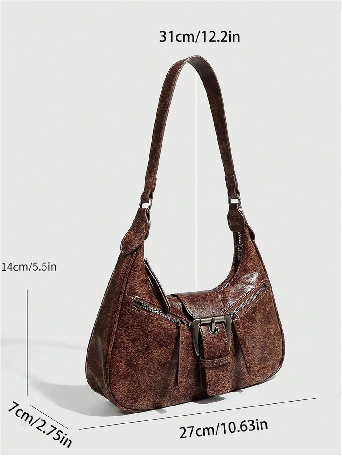 Verdusa Women's Hobo PU Leather Clutch Shoulder Bags Buckle Zipper Vintage Handbags