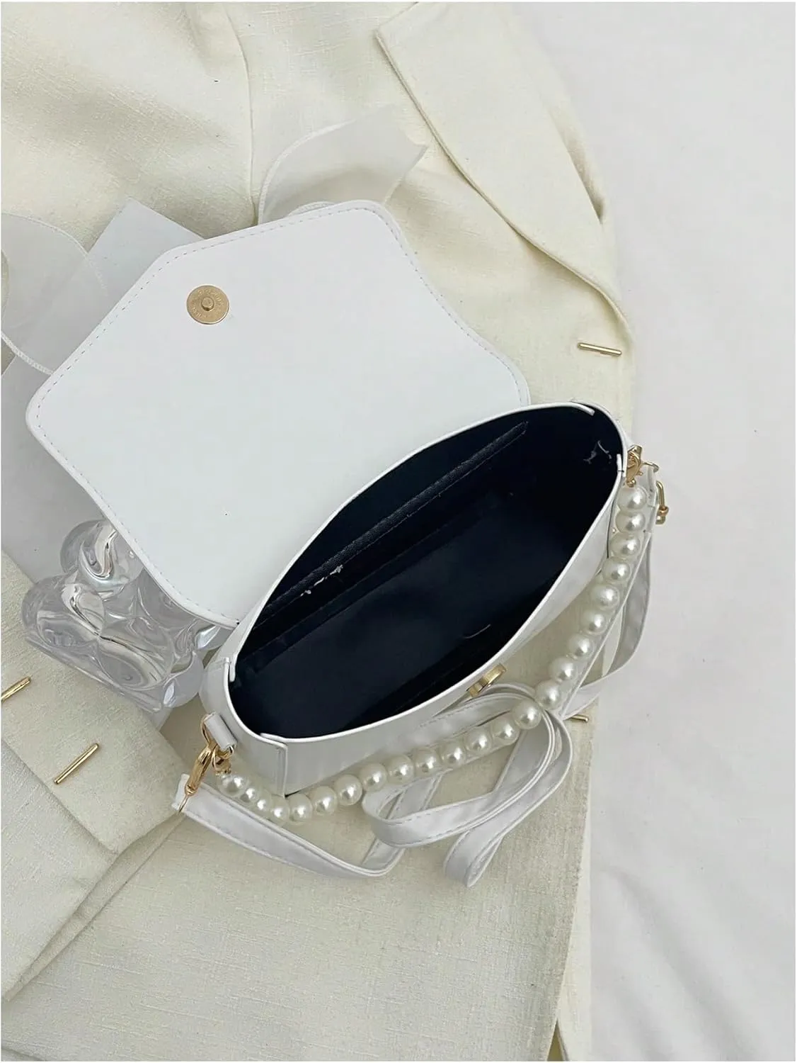 Verdusa Women's Pearl Decor Shoulder Handbags Y2K Top Handle Underarm Bag