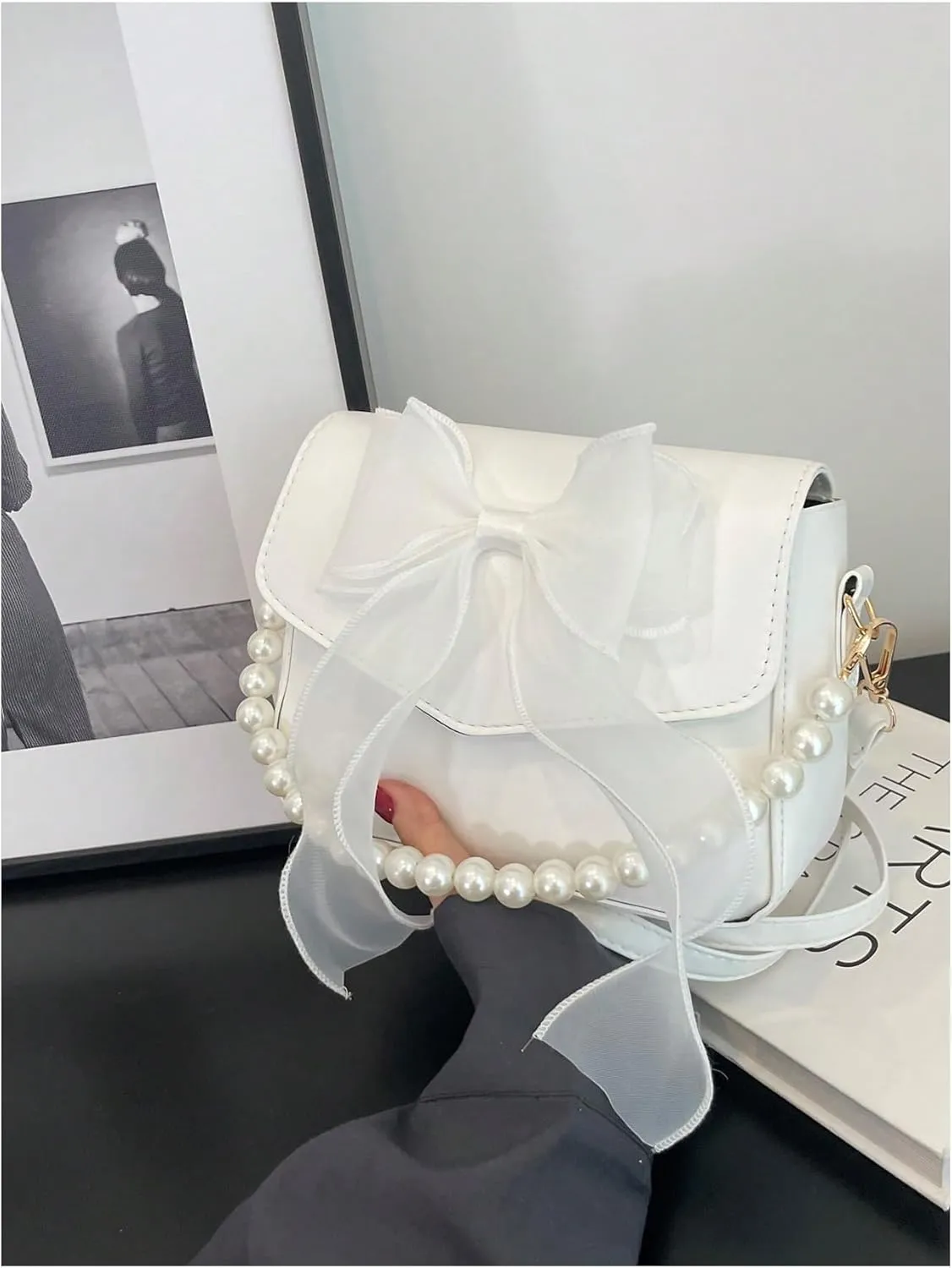 Verdusa Women's Pearl Decor Shoulder Handbags Y2K Top Handle Underarm Bag