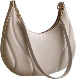 Verdusa Women's PU Leather Hobo Bag Small Purse Zipper Top Handle Bag Crescent Shoulder Bag Beige One Size