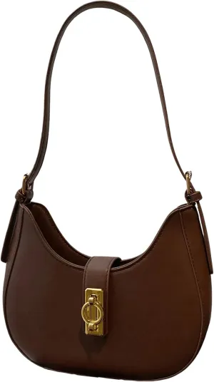 Verdusa Women's PU Leather Hobo Bag Small Purse Zipper Top Handle Bag Crescent Shoulder Bag