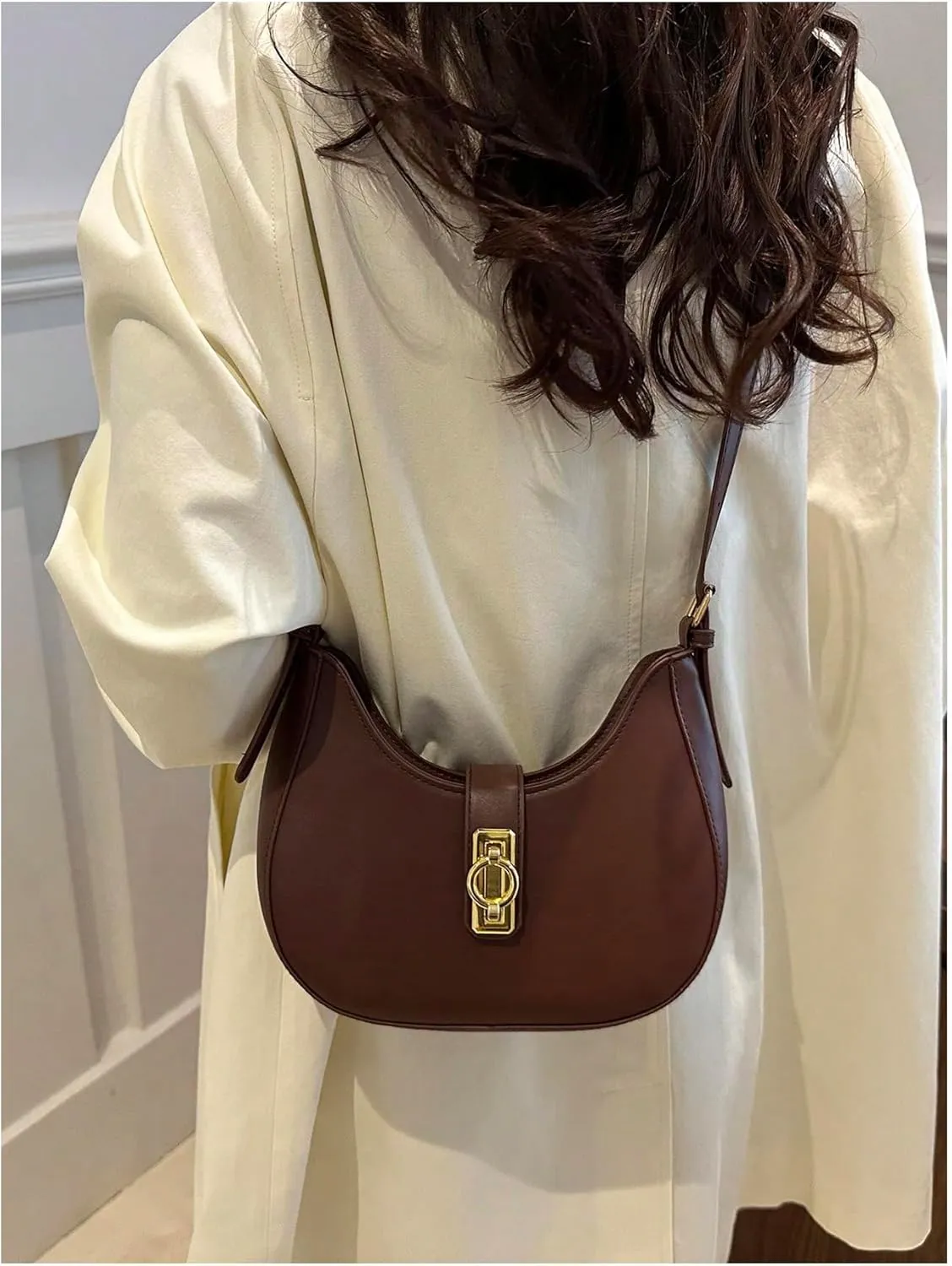 Verdusa Women's PU Leather Hobo Bag Small Purse Zipper Top Handle Bag Crescent Shoulder Bag