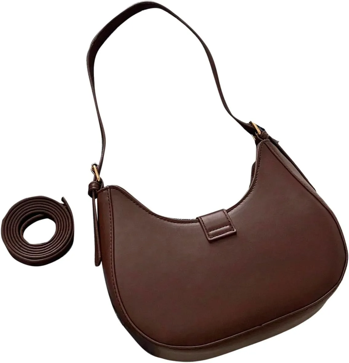 Verdusa Women's PU Leather Hobo Bag Small Purse Zipper Top Handle Bag Crescent Shoulder Bag