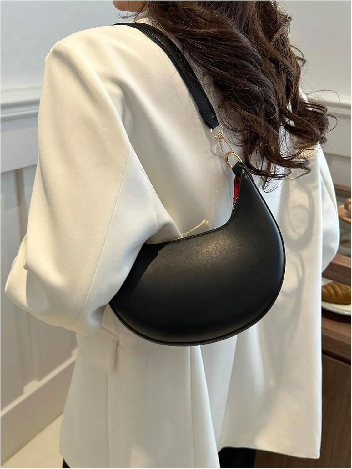 Verdusa Women's PU Leather Hobo Bag Small Purse Zipper Top Handle Bag Crescent Shoulder Bag