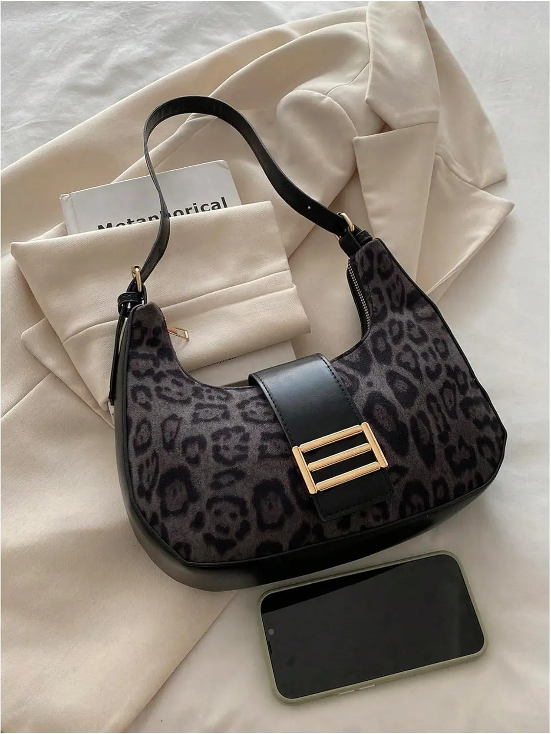Verdusa Women's PU Leather Hobo Bag Small Purse Zipper Top Handle Bag Crescent Shoulder Bag