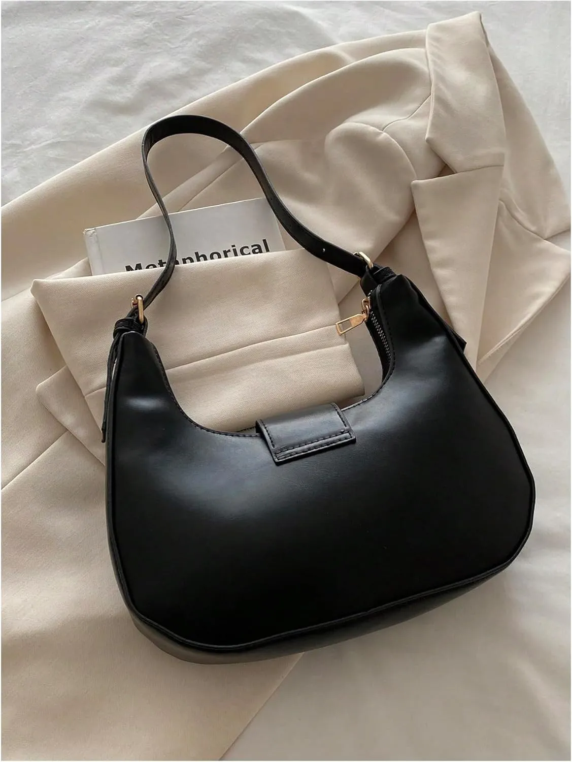 Verdusa Women's PU Leather Hobo Bag Small Purse Zipper Top Handle Bag Crescent Shoulder Bag