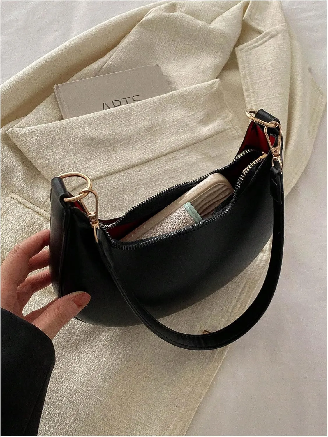 Verdusa Women's PU Leather Hobo Bag Small Purse Zipper Top Handle Bag Crescent Shoulder Bag