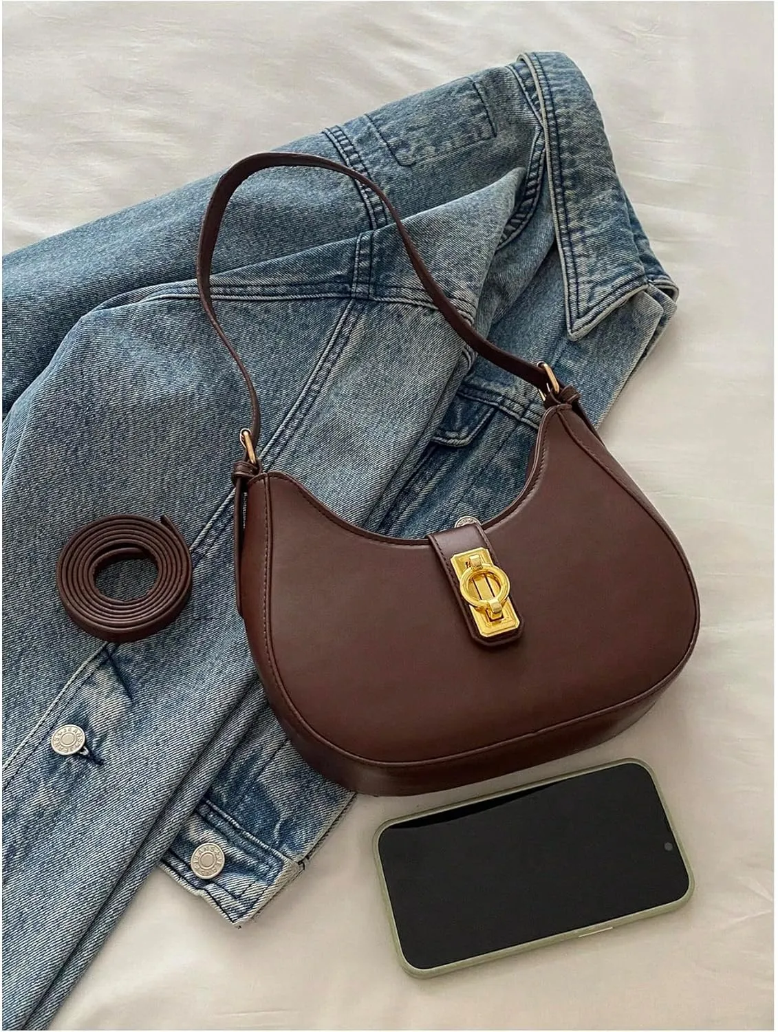 Verdusa Women's PU Leather Hobo Bag Small Purse Zipper Top Handle Bag Crescent Shoulder Bag
