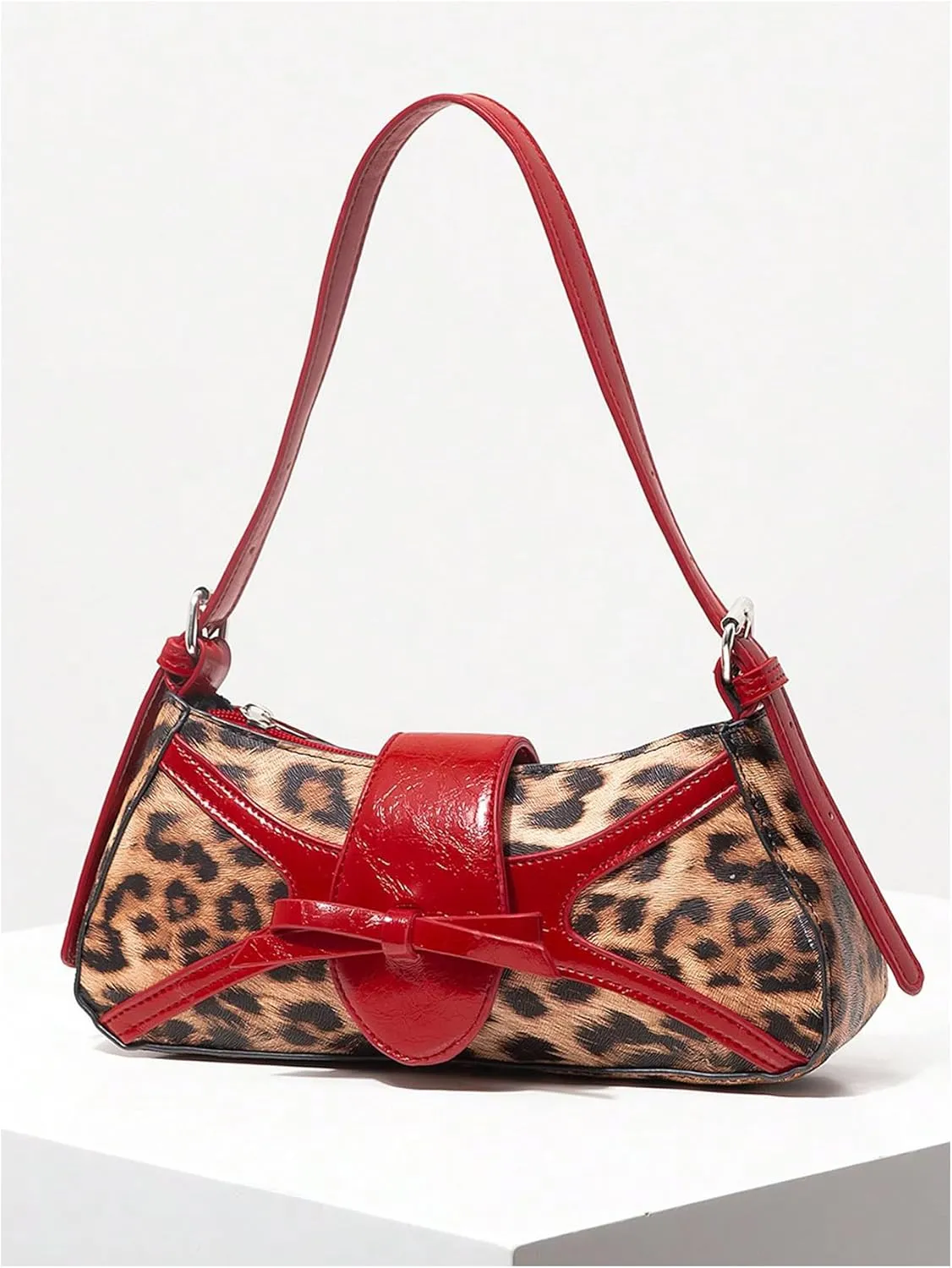 Verdusa Women's PU Leather Shoulder Bag Buckle Top Handle Underarm Bag Bow Vintage Handbags