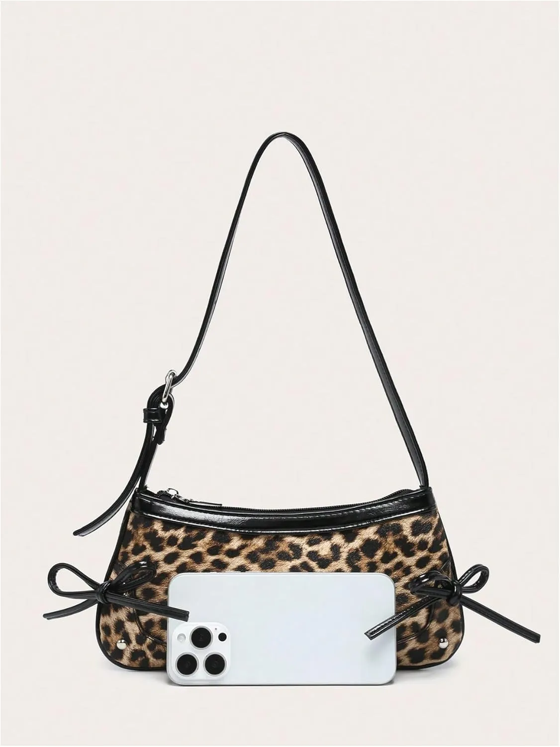 Verdusa Women's Y2K Leopard Handbags Bowknot Top Handle Underarm Shoulder Bag