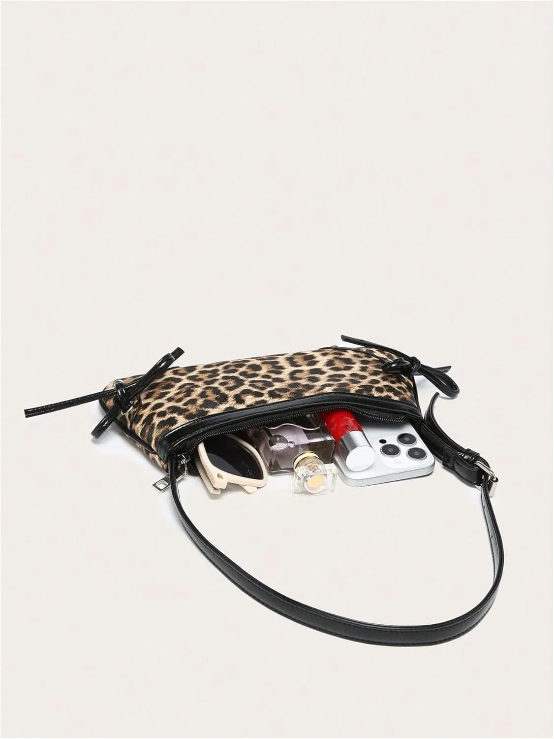 Verdusa Women's Y2K Leopard Handbags Bowknot Top Handle Underarm Shoulder Bag