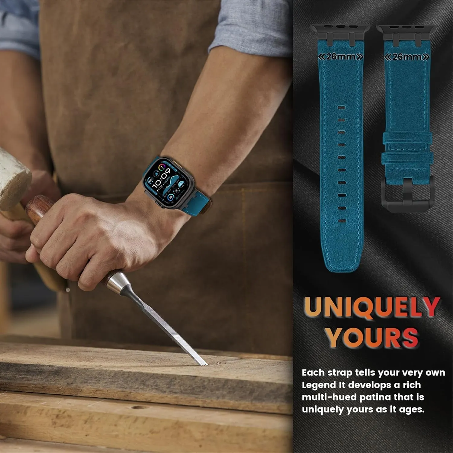 VeveXiao AP Leather Band Compatible with Apple Watch Ultra 2 Band 49mm 46mm 45mm 44mm, Rugged Vintage Genuine Leather Extra 26mm Wide Watch Bracelet for iWatch Series 10 9 8 SE 7 6 5 Men