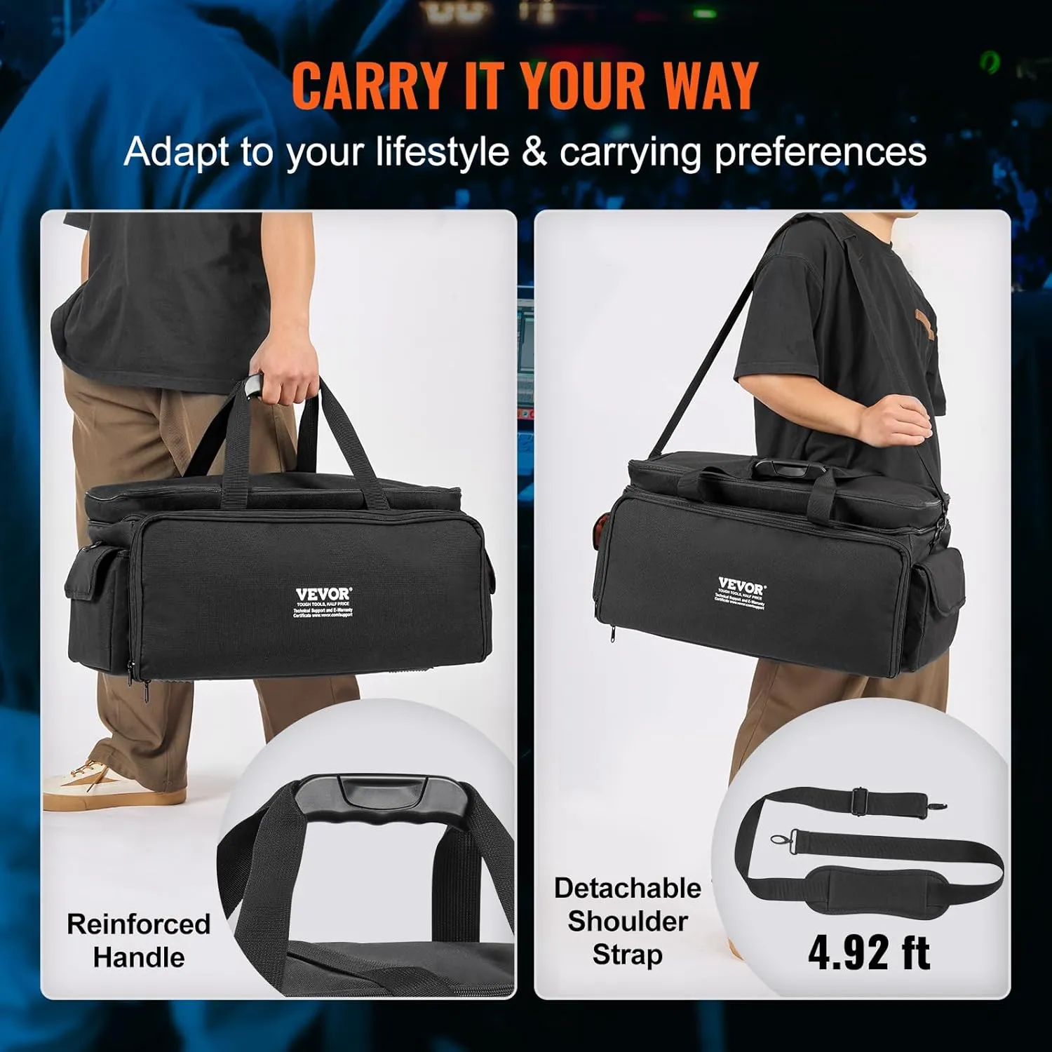 VEVOR DJ Cable Organizer, 1200D Oxford Fabric, Gig Bag with 9 Detachable Dividers, Padded Shoulder Strap, Plastic Bottom Pad, 23.6 x 11.8 x 12.7 in, Wire Bag for Musical Accessories