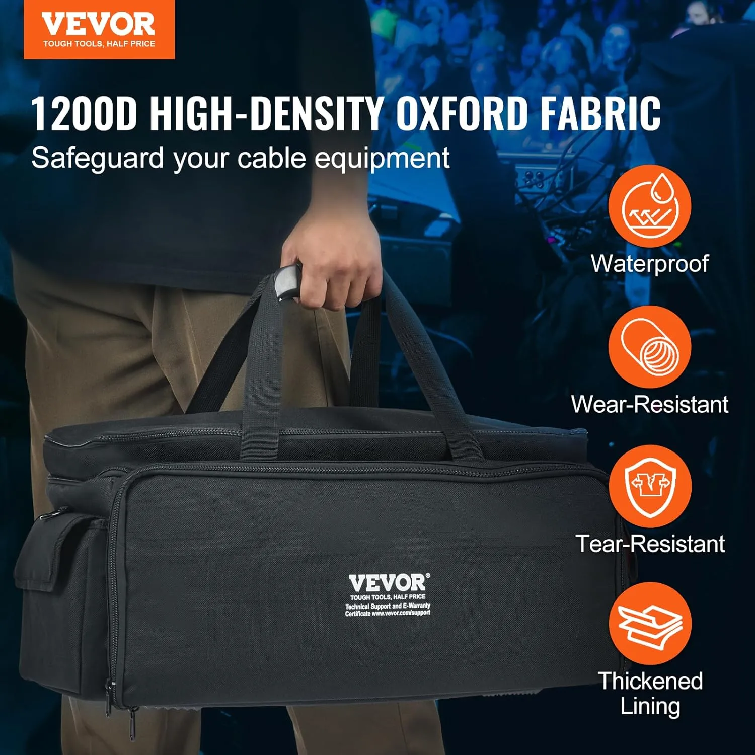 VEVOR DJ Cable Organizer, 1200D Oxford Fabric, Gig Bag with 9 Detachable Dividers, Padded Shoulder Strap, Plastic Bottom Pad, 23.6 x 11.8 x 12.7 in, Wire Bag for Musical Accessories