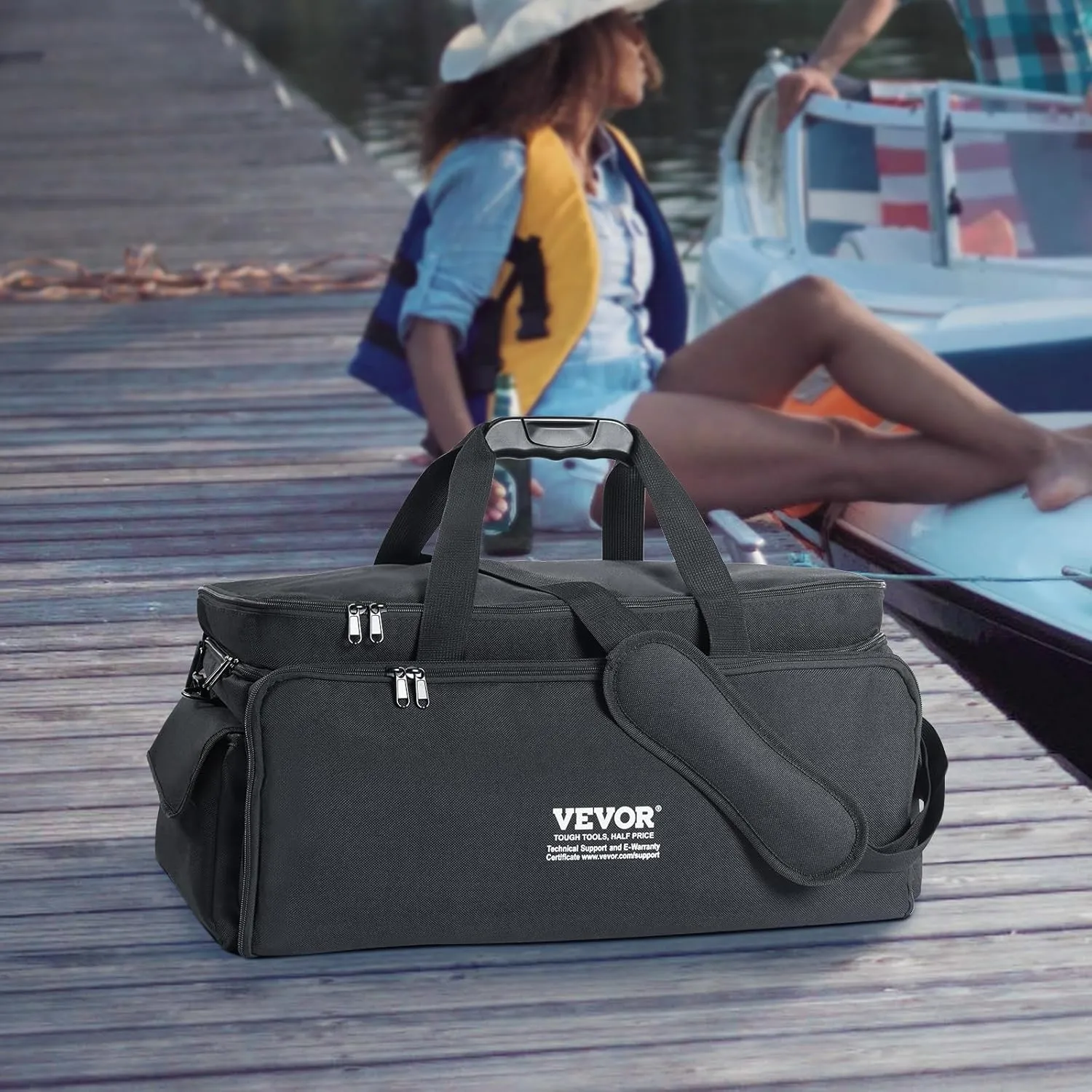 VEVOR DJ Cable Organizer, 1200D Oxford Fabric, Gig Bag with 9 Detachable Dividers, Padded Shoulder Strap, Plastic Bottom Pad, 23.6 x 11.8 x 12.7 in, Wire Bag for Musical Accessories