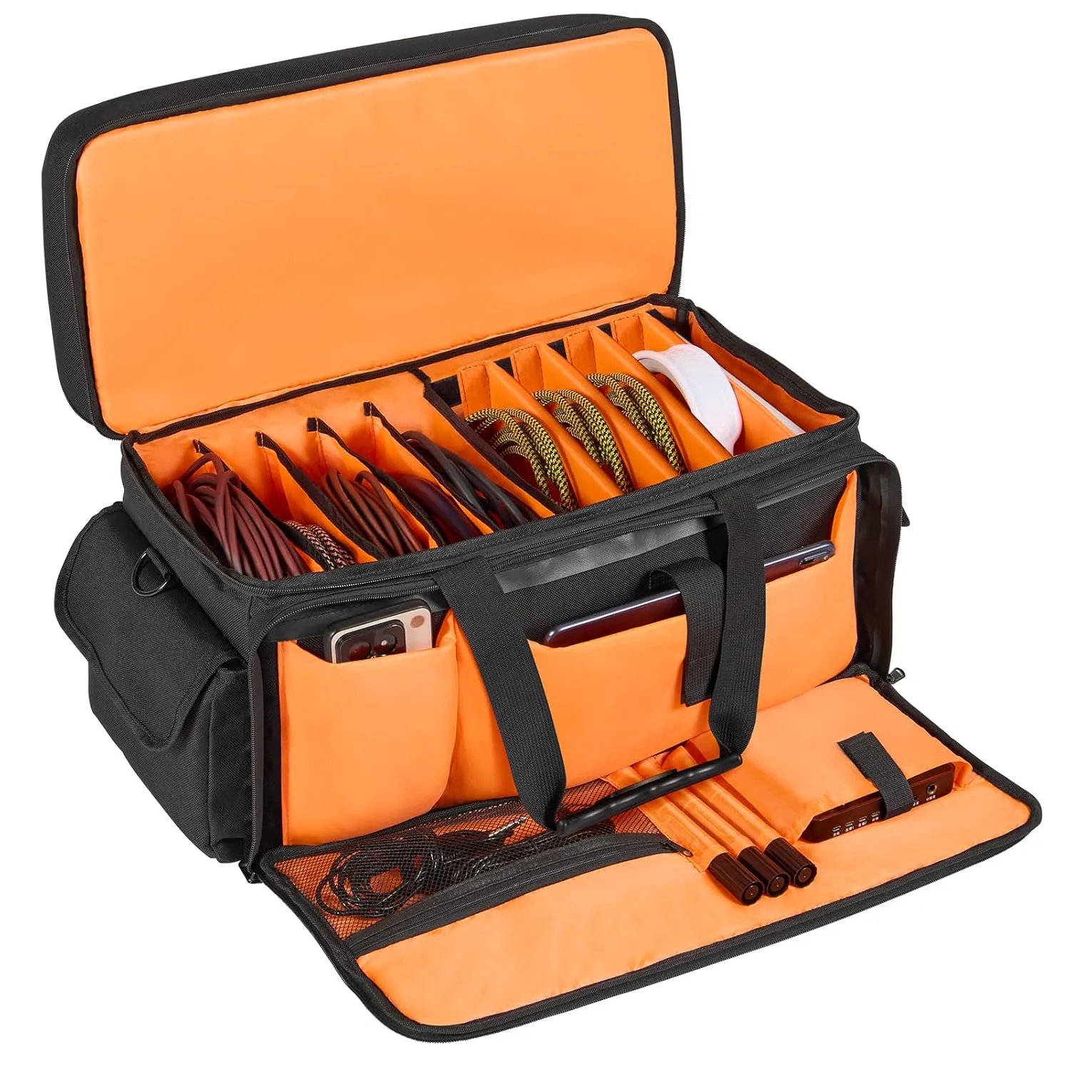 VEVOR DJ Cable Organizer, 1200D Oxford Fabric, Gig Bag with 9 Detachable Dividers, Padded Shoulder Strap, Plastic Bottom Pad, 23.6 x 11.8 x 12.7 in, Wire Bag for Musical Accessories