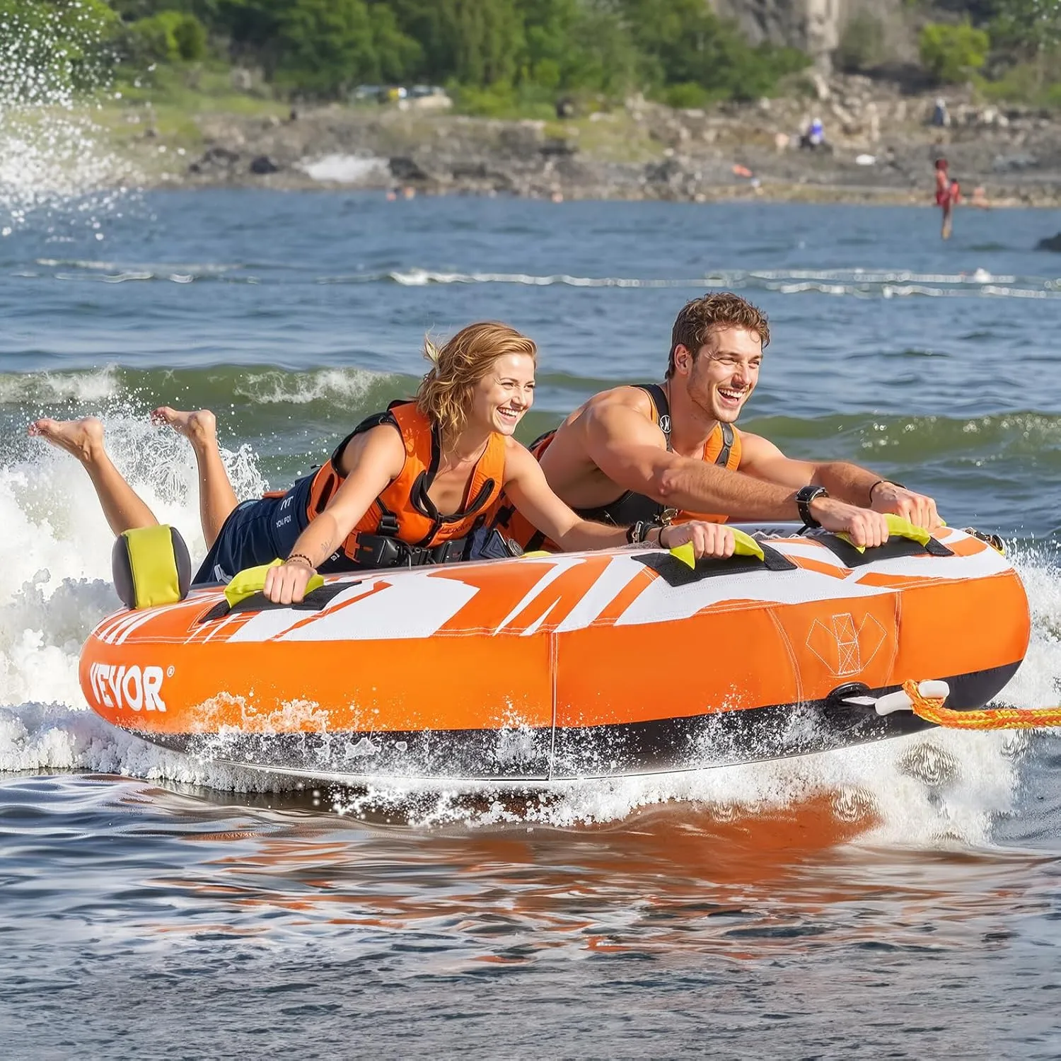 VEVOR Towable Tubes for Boating, 1-2/1-3 Riders, 340-510 lbs, 51.8"-63", Full Nylon Cover, EVA Grab Handles