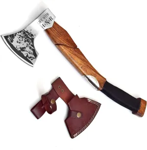 Viking Axe with Ragnar Lothbrok Face Etched - FS Crafts Axe001 - Handmade High Carbon Steel Ragnar Axe with Sheath - Viking Etched Axe for Camping, Hunting, Outdoors