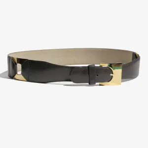 Vintage 60's Space Age Leather Belt with Gold Geometric Futuristic Accents