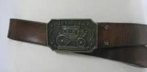 Vintage 70s leather belt Well Fargo Buckle 1973 FF581