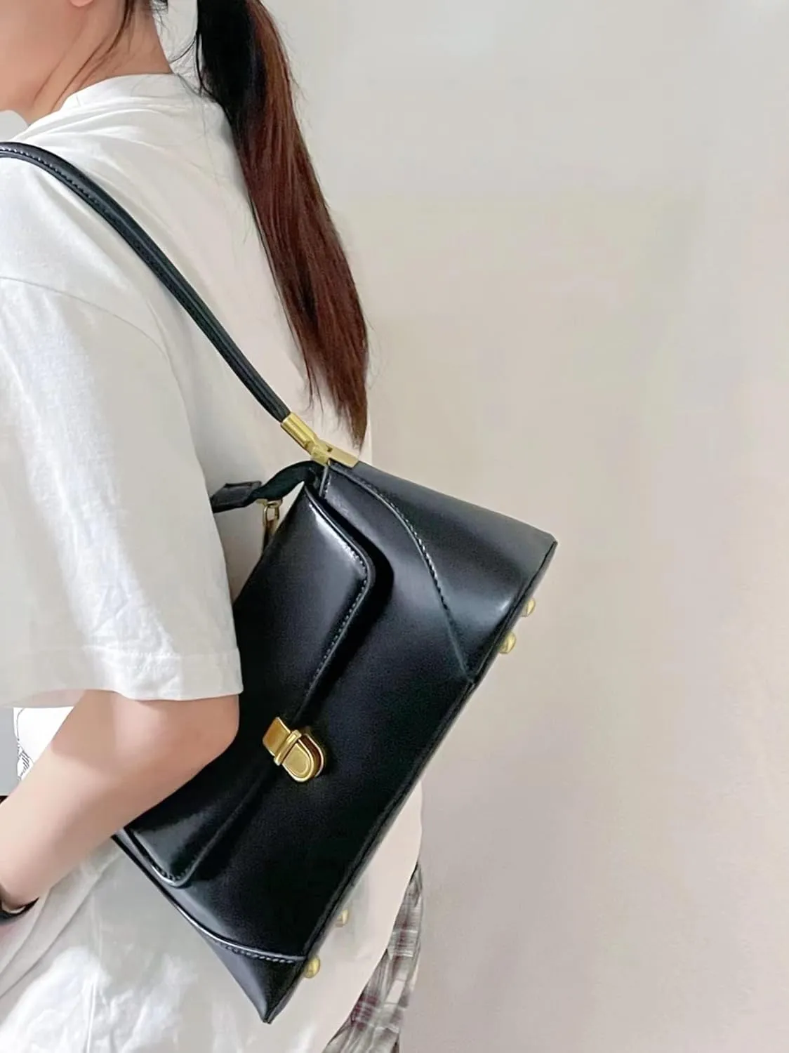 Vintage 90s Shoulder Bag for Women, Classic Buckle-Closure Small Purse