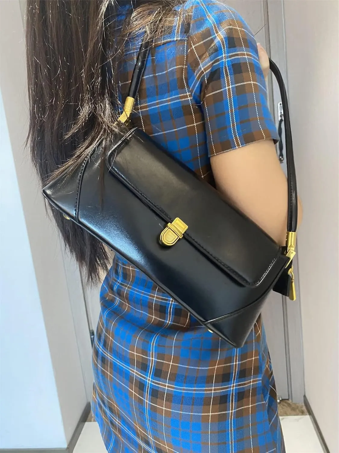 Vintage 90s Shoulder Bag for Women, Classic Buckle-Closure Small Purse