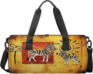 Vintage African Animal Zebra Sports Duffel Bag, Gym Tote Bag Waterproof Weekender Travel Bag for Overnight Travel Luggage Workout Women Men