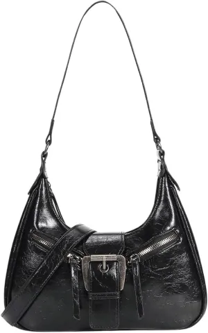 Vintage Hobo Clutch Shoulder Bag for Women with Buckle and Zipper Genuine Leather Handbag for Casual Streetwear Look