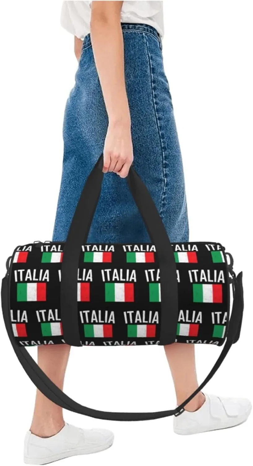 Vintage Italy Italia Italian Flags Round Travel Duffel Bag Large Capacity Gym Sports Bags for Hiking Vacation Trips