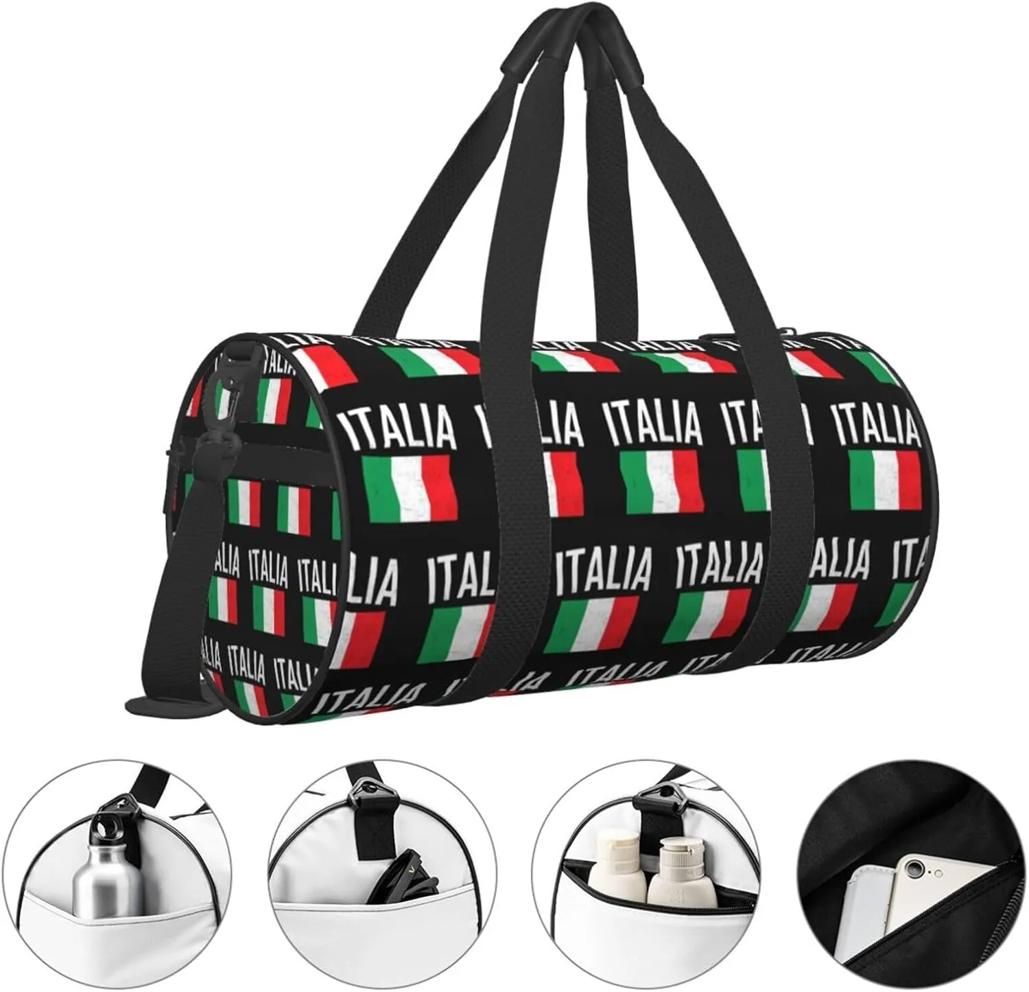 Vintage Italy Italia Italian Flags Round Travel Duffel Bag Large Capacity Gym Sports Bags for Hiking Vacation Trips