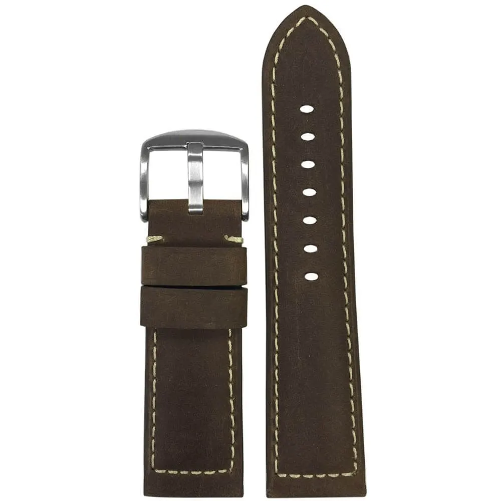Vintage Leather Watch Band | Padded | Brown | White Stitch