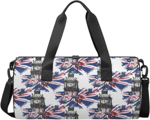 Vintage London Rose Flag Sports Duffel Bag, Gym Tote Bag Waterproof Weekender Travel Bag for Overnight Travel Luggage Workout Women Men