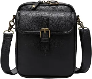 Vintage Mini Messenger Bag, Leather Small Purse Crossbody Shoulder Bag for Women Men. Perfect for Working, Travel Occasions