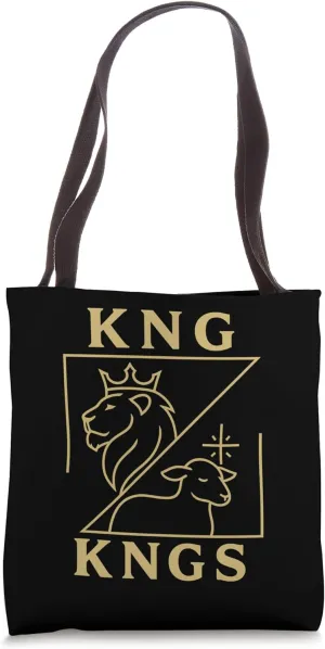 Vintage Retro Lion and Lamb Christian Tote – KNG of KNGS Art Tote Bag