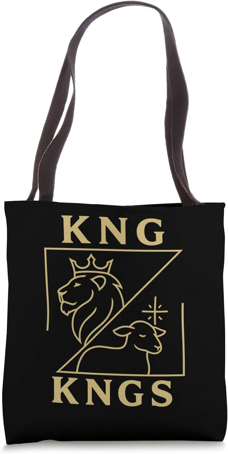 Vintage Retro Lion and Lamb Christian Tote – KNG of KNGS Art Tote Bag
