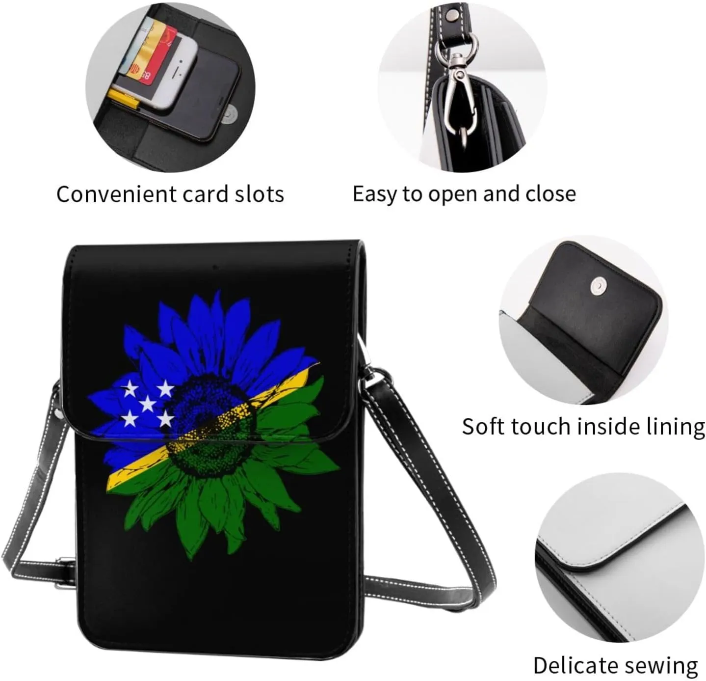 Vintage Sunflower Uzbekistan Uzbekistani Flag Small Crossbody Purse Cell Phone Bag for Women