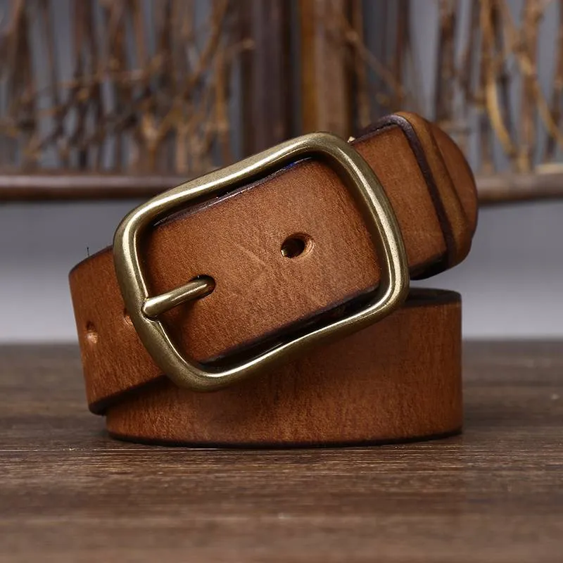 Vintage Thicken Heavy Duty Men's Belt with Solid Brass Buckle-1.5"