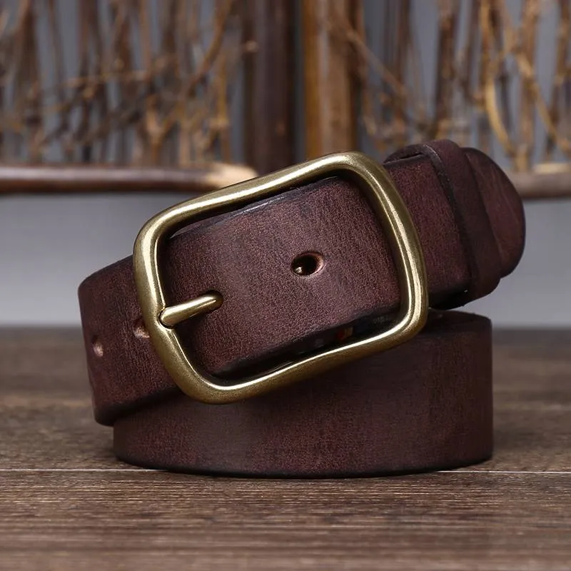 Vintage Thicken Heavy Duty Men's Belt with Solid Brass Buckle-1.5"