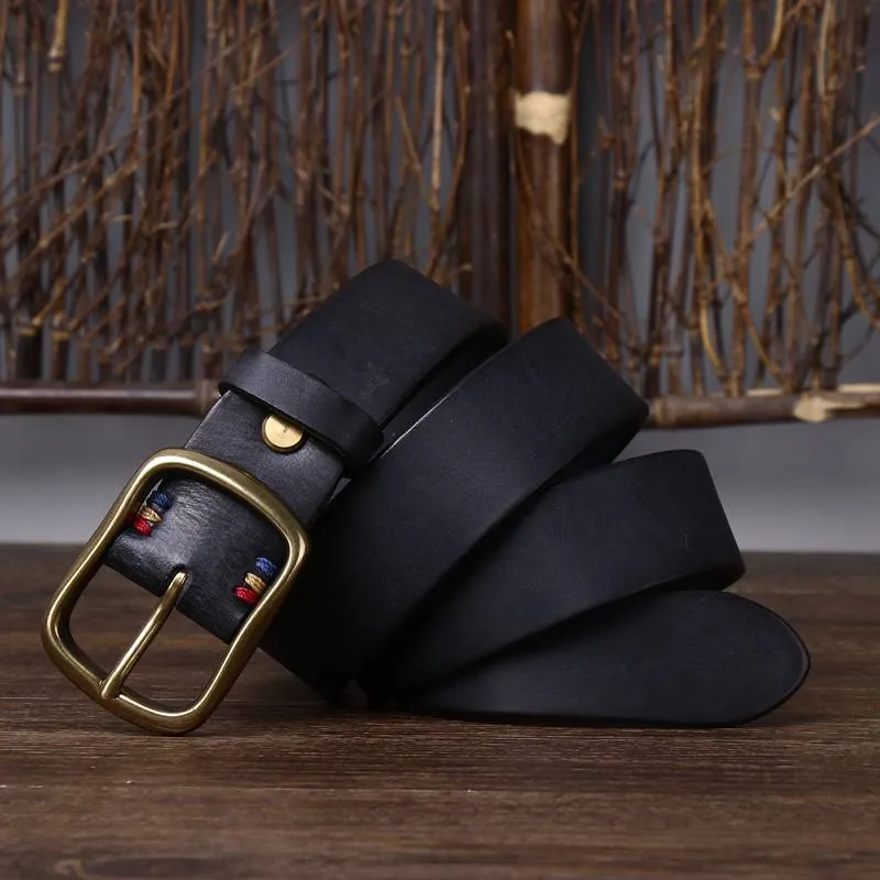 Vintage Thicken Heavy Duty Men's Belt with Solid Brass Buckle-1.5"