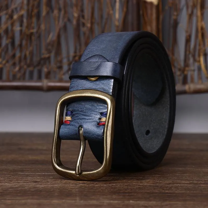 Vintage Thicken Heavy Duty Men's Belt with Solid Brass Buckle-1.5"
