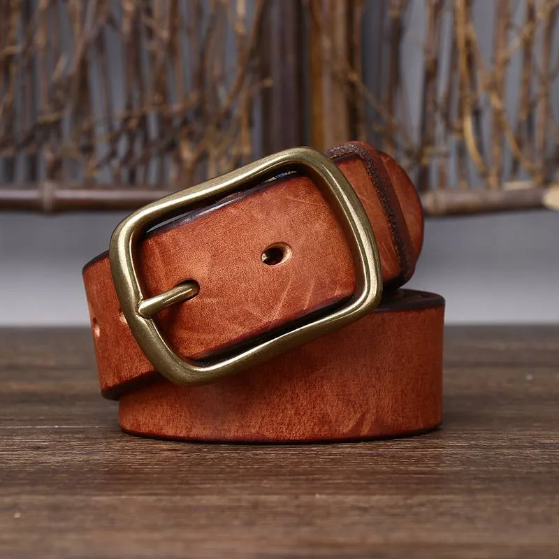 Vintage Thicken Heavy Duty Men's Belt with Solid Brass Buckle-1.5"