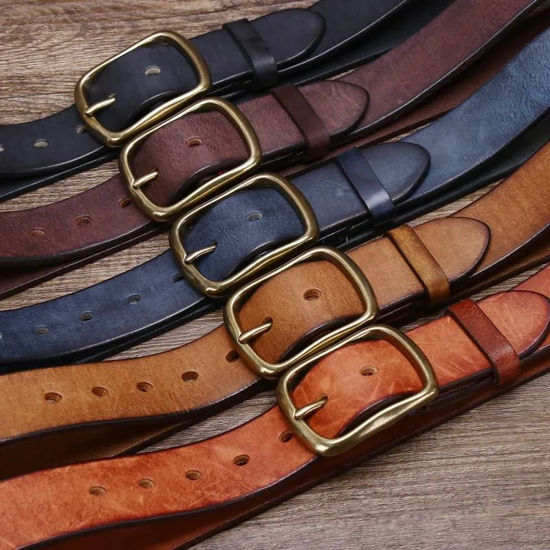Vintage Thicken Heavy Duty Men's Belt with Solid Brass Buckle-1.5"
