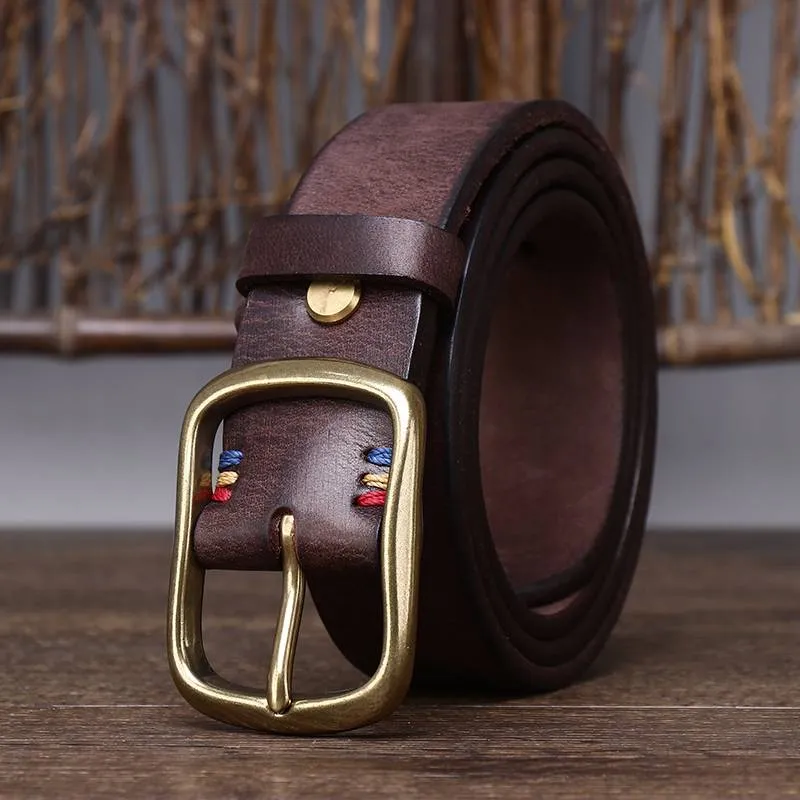 Vintage Thicken Heavy Duty Men's Belt with Solid Brass Buckle-1.5"