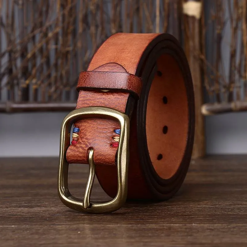 Vintage Thicken Heavy Duty Men's Belt with Solid Brass Buckle-1.5"